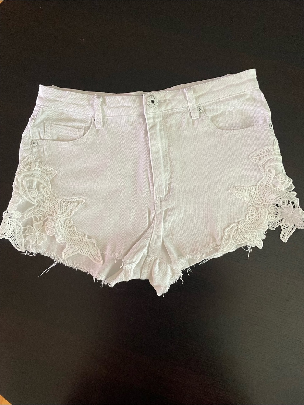 White Lace-Trim Denim Shorts for Women